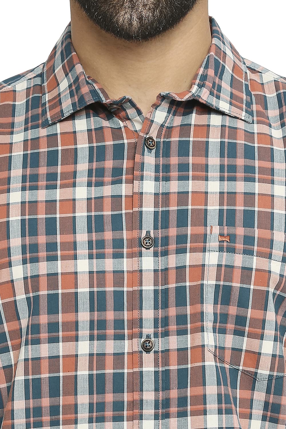 BASICS SLIM FIT COTTON CHECKS SHIRT