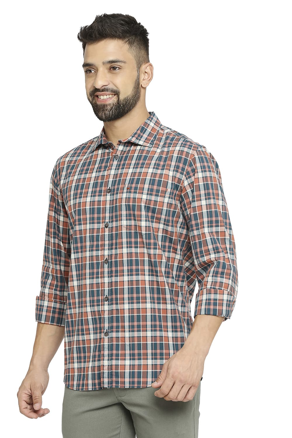 BASICS SLIM FIT COTTON CHECKS SHIRT