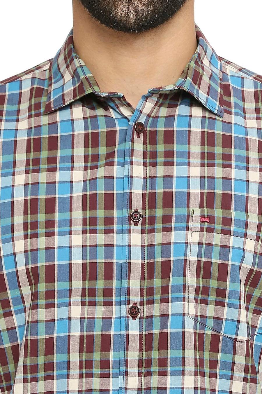 BASICS SLIM FIT ANDORRA WINE COTTON CHECKS SHIRT