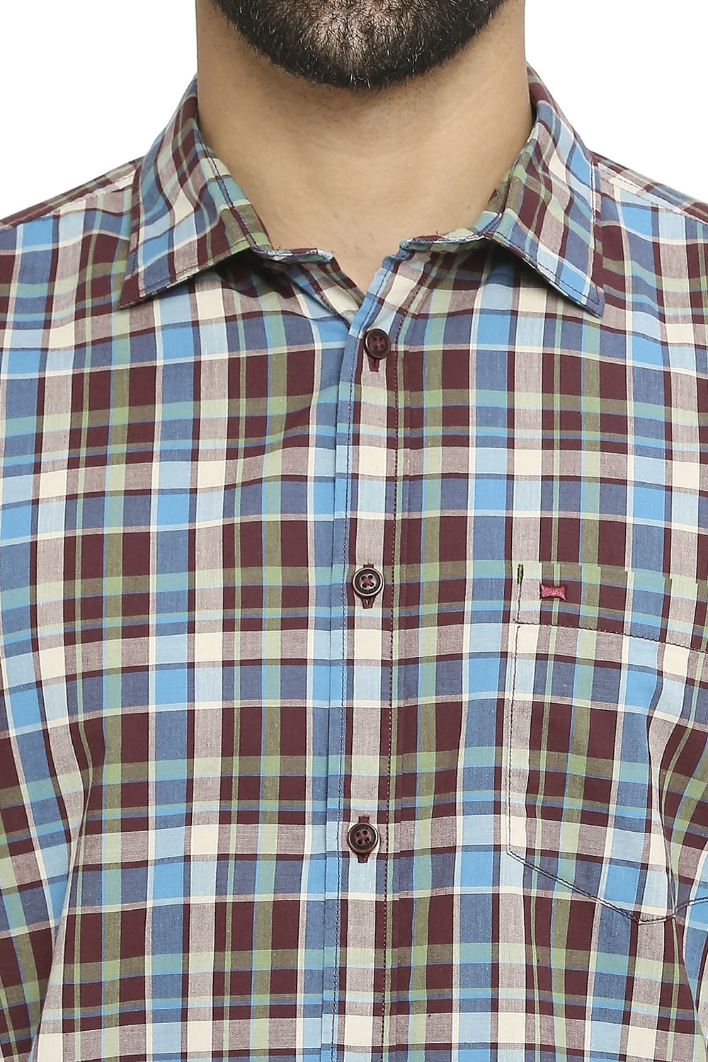 BASICS SLIM FIT COTTON CHECKS SHIRT