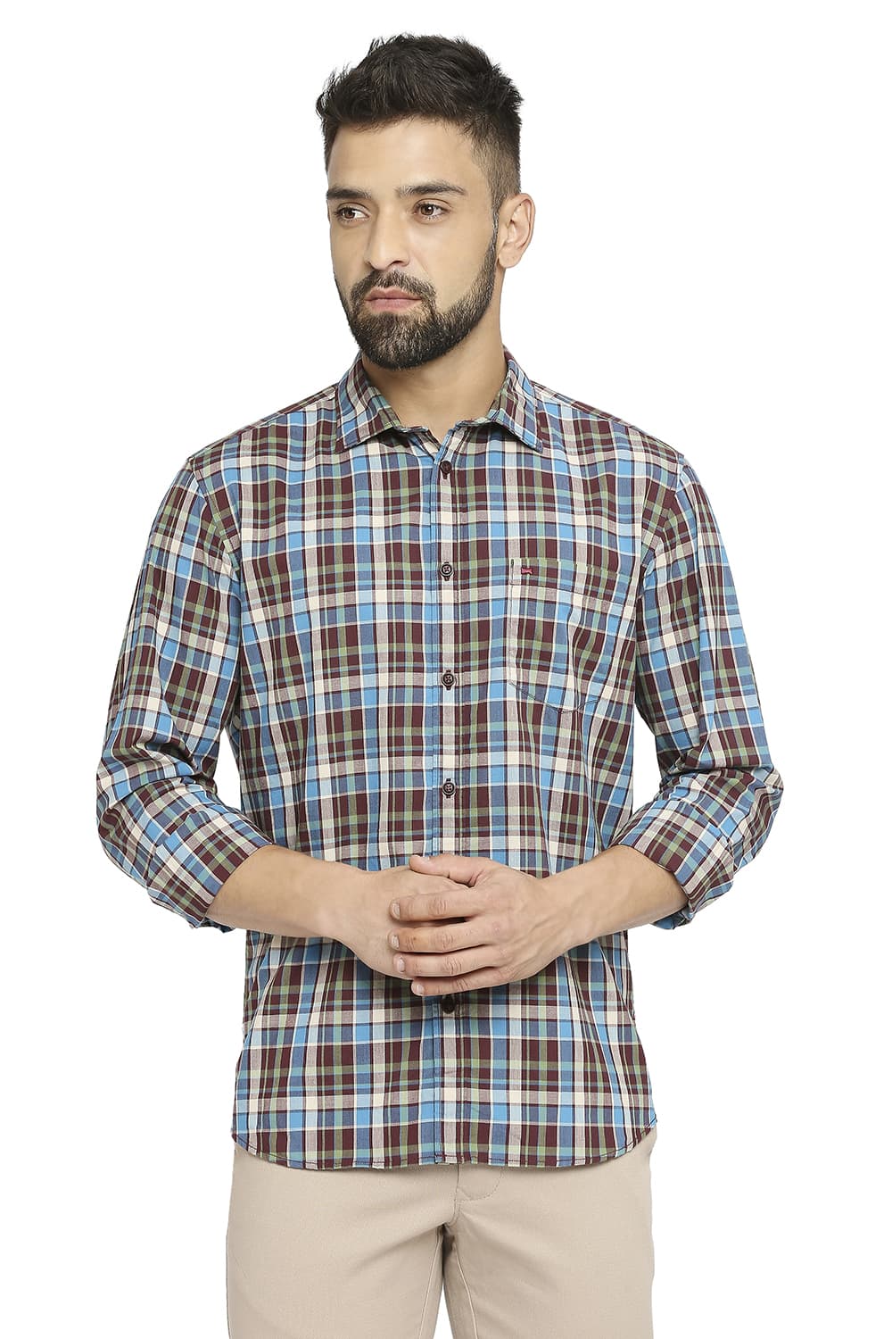 BASICS SLIM FIT COTTON CHECKS SHIRT