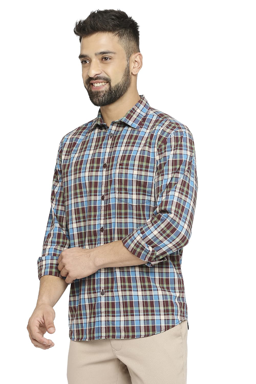 BASICS SLIM FIT COTTON CHECKS SHIRT