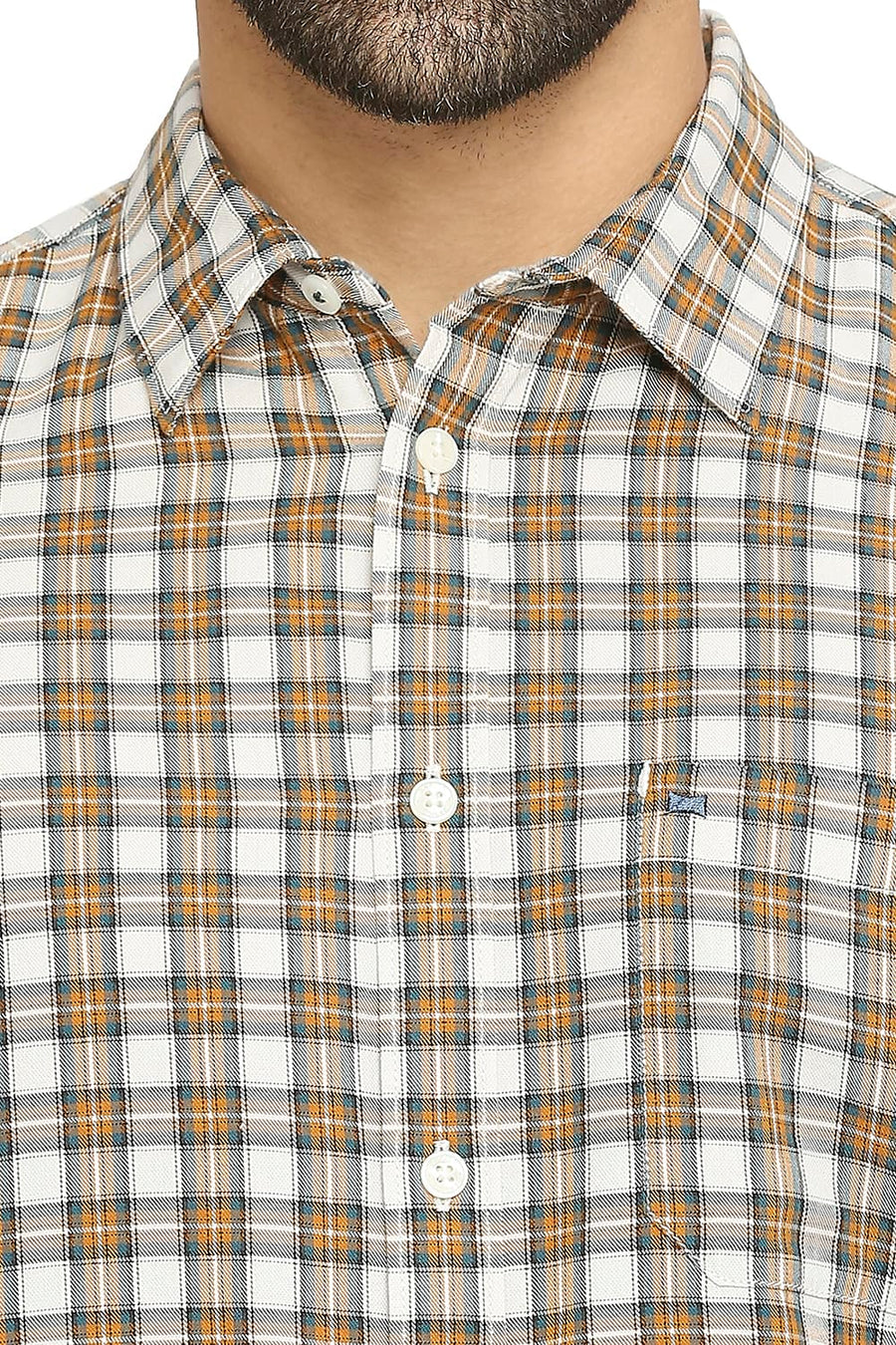 BASICS SLIM FIT APRICOT BROWN COTTON TWILL CHECKS SHIRT