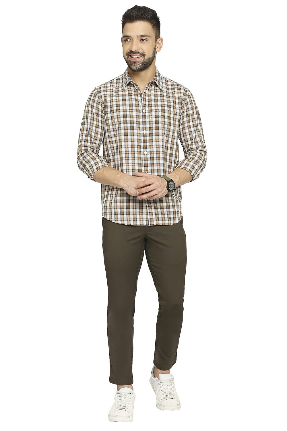 BASICS SLIM FIT COTTON TWILL CHECKS SHIRT