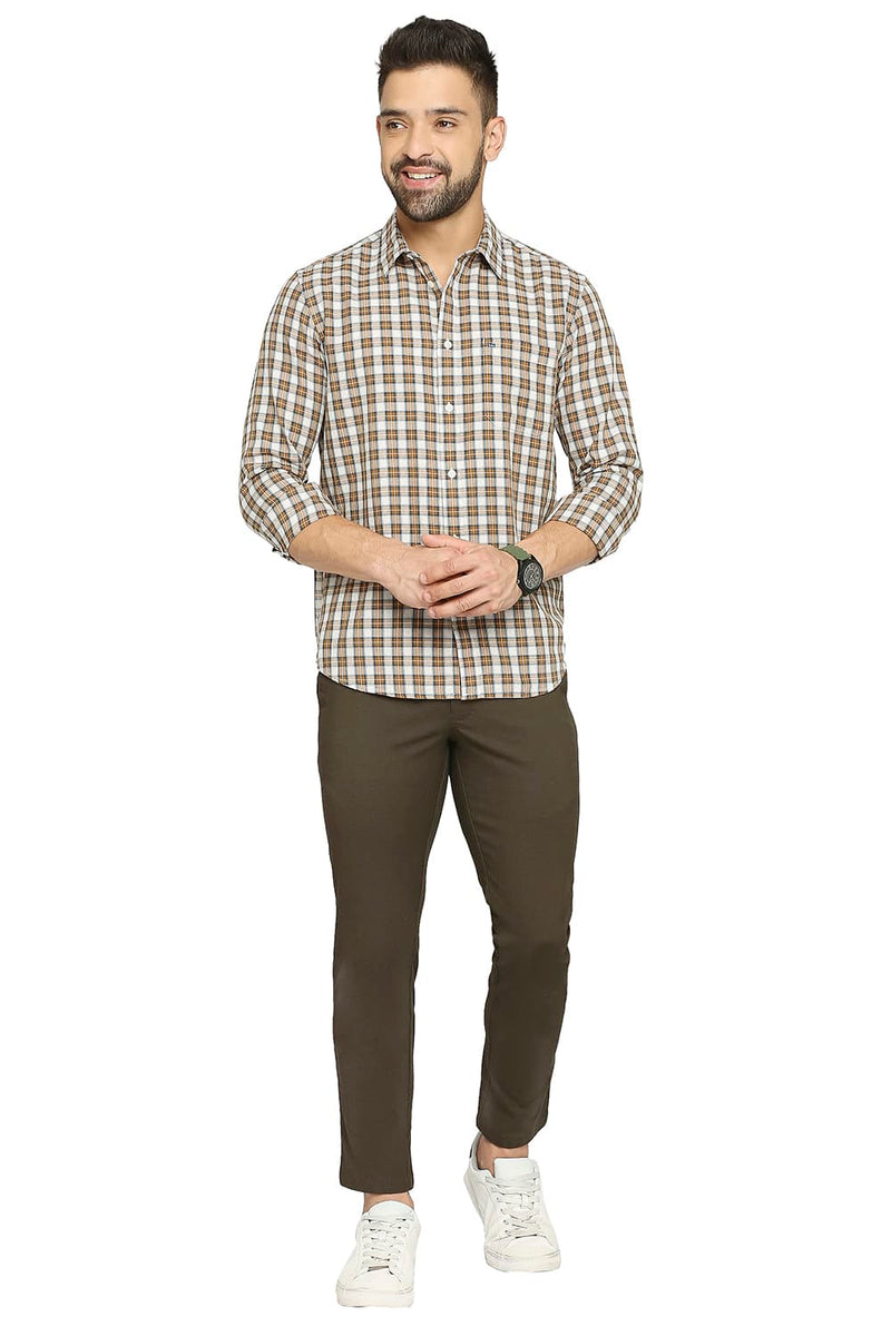 BASICS SLIM FIT COTTON TWILL CHECKS SHIRT