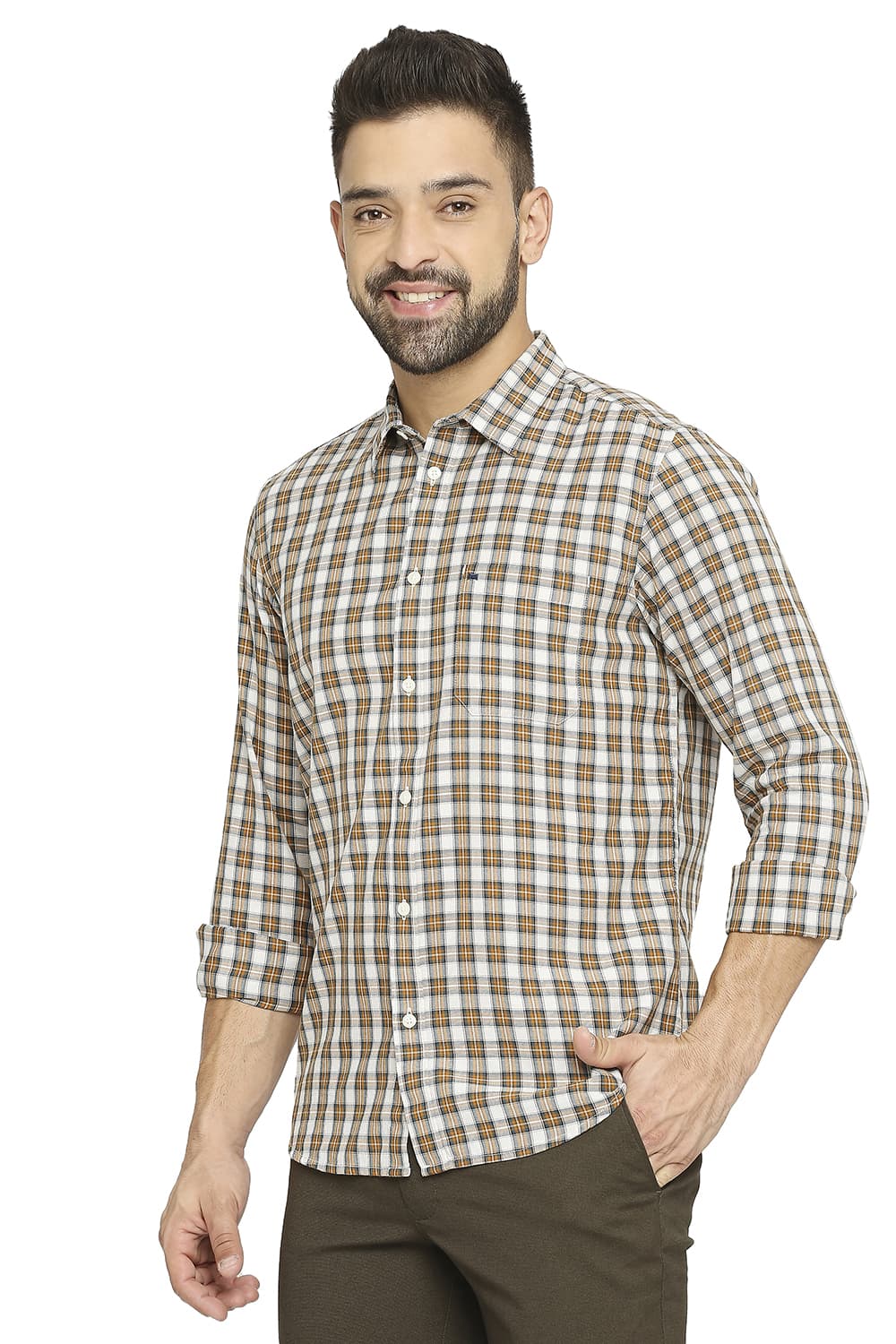 BASICS SLIM FIT COTTON TWILL CHECKS SHIRT