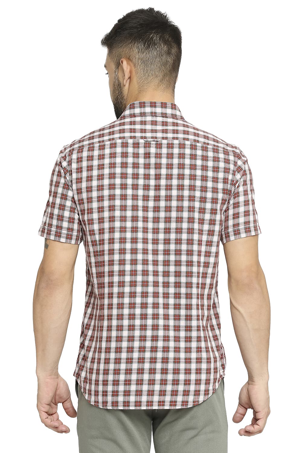 BASICS SLIM FIT COTTON TWILL CHECKS HALFSLEEVES SHIRT