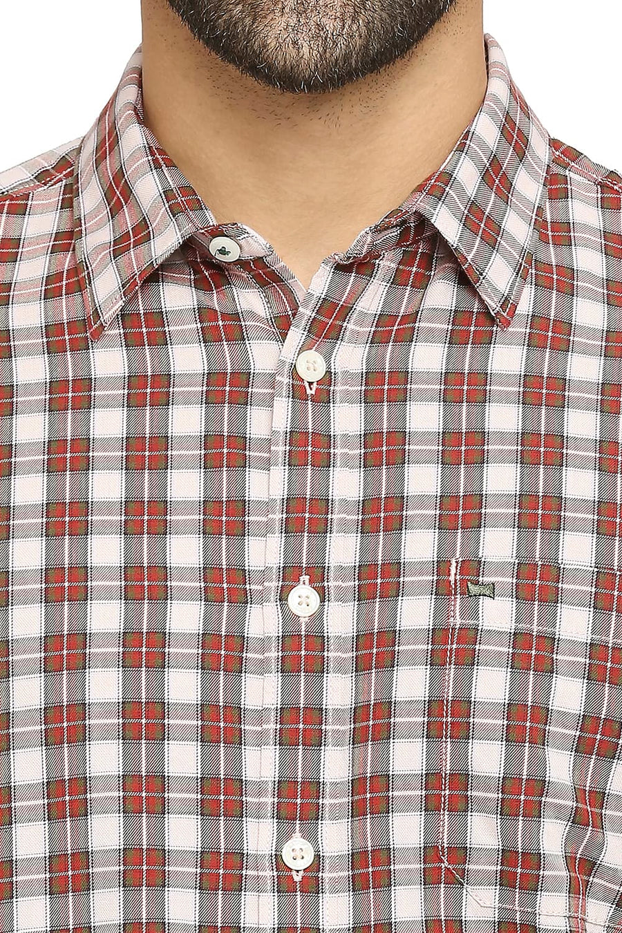BASICS SLIM FIT RACING RED COTTON TWILL CHECKS SHIRT