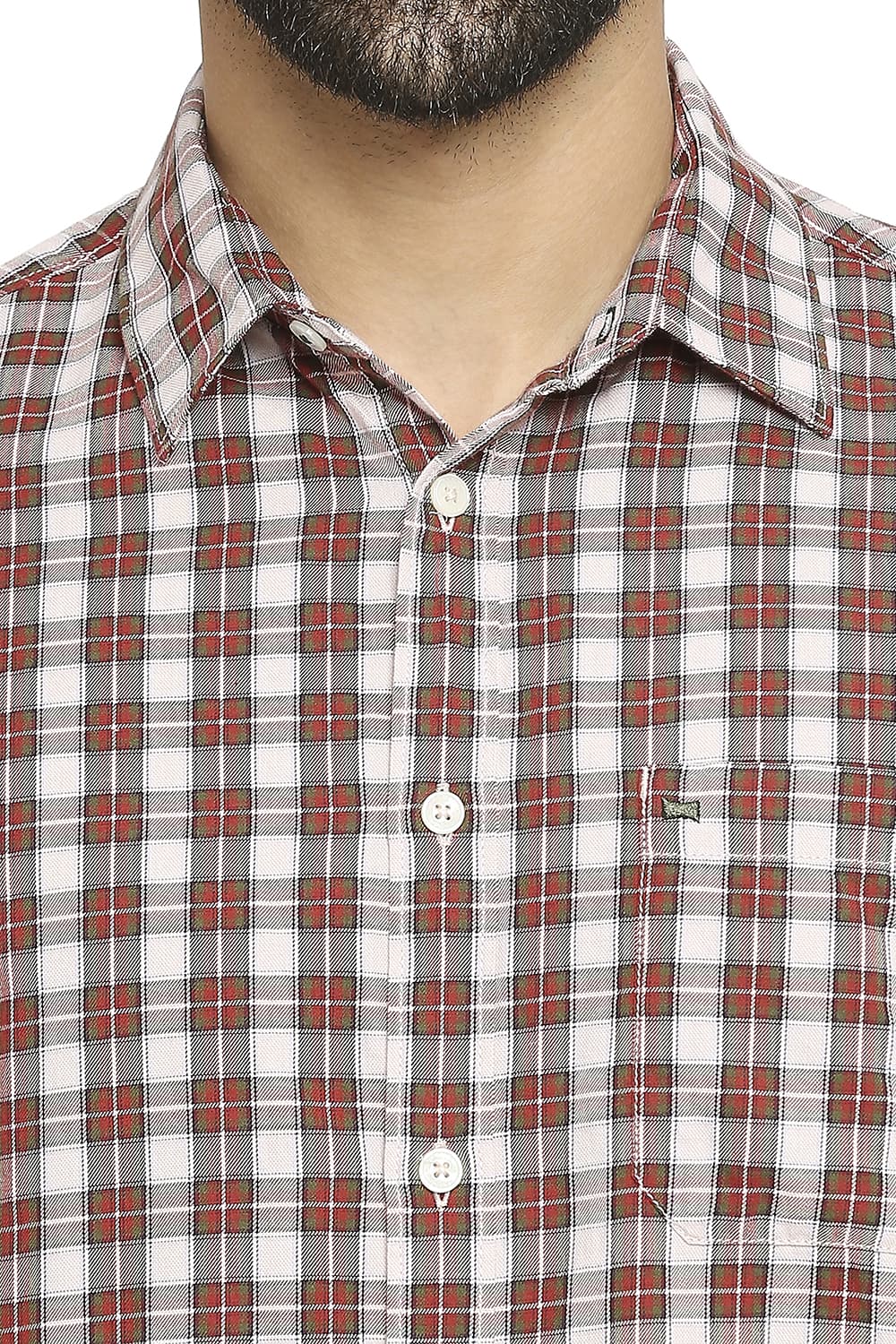 BASICS SLIM FIT COTTON TWILL CHECKS HALFSLEEVES SHIRT