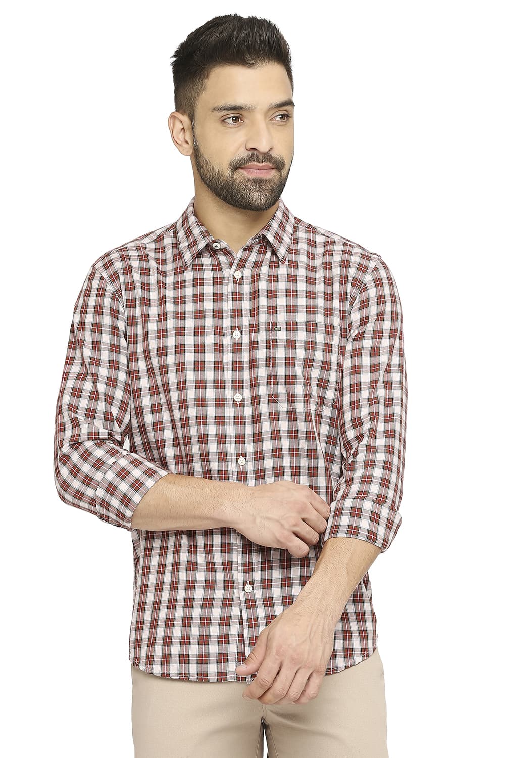 BASICS SLIM FIT COTTON TWILL CHECKS SHIRT