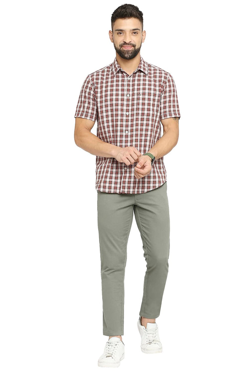 BASICS SLIM FIT COTTON TWILL CHECKS HALFSLEEVES SHIRT