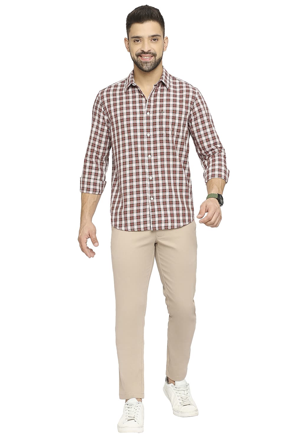 BASICS SLIM FIT COTTON TWILL CHECKS SHIRT