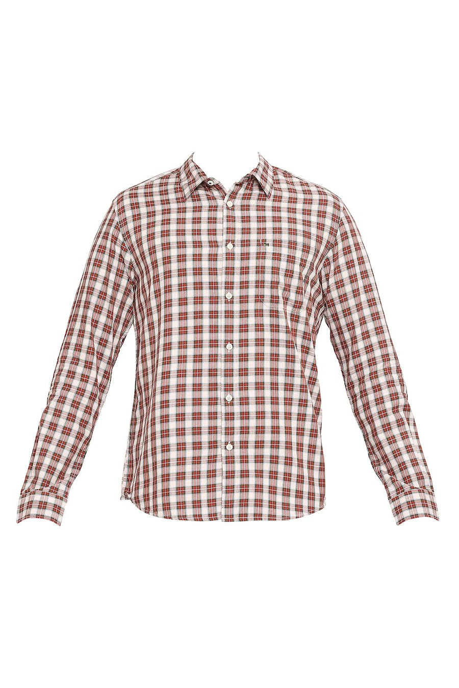 BASICS SLIM FIT RACING RED COTTON TWILL CHECKS SHIRT