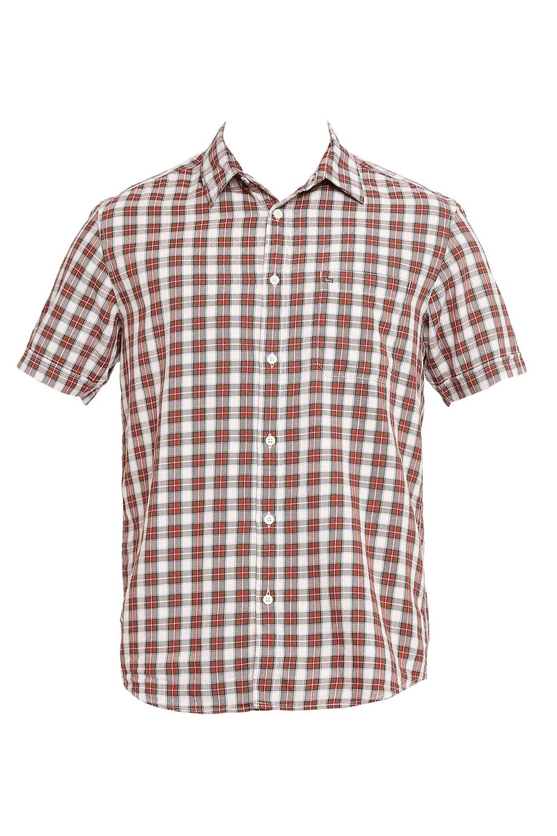 BASICS SLIM FIT COTTON TWILL CHECKS HALFSLEEVES SHIRT