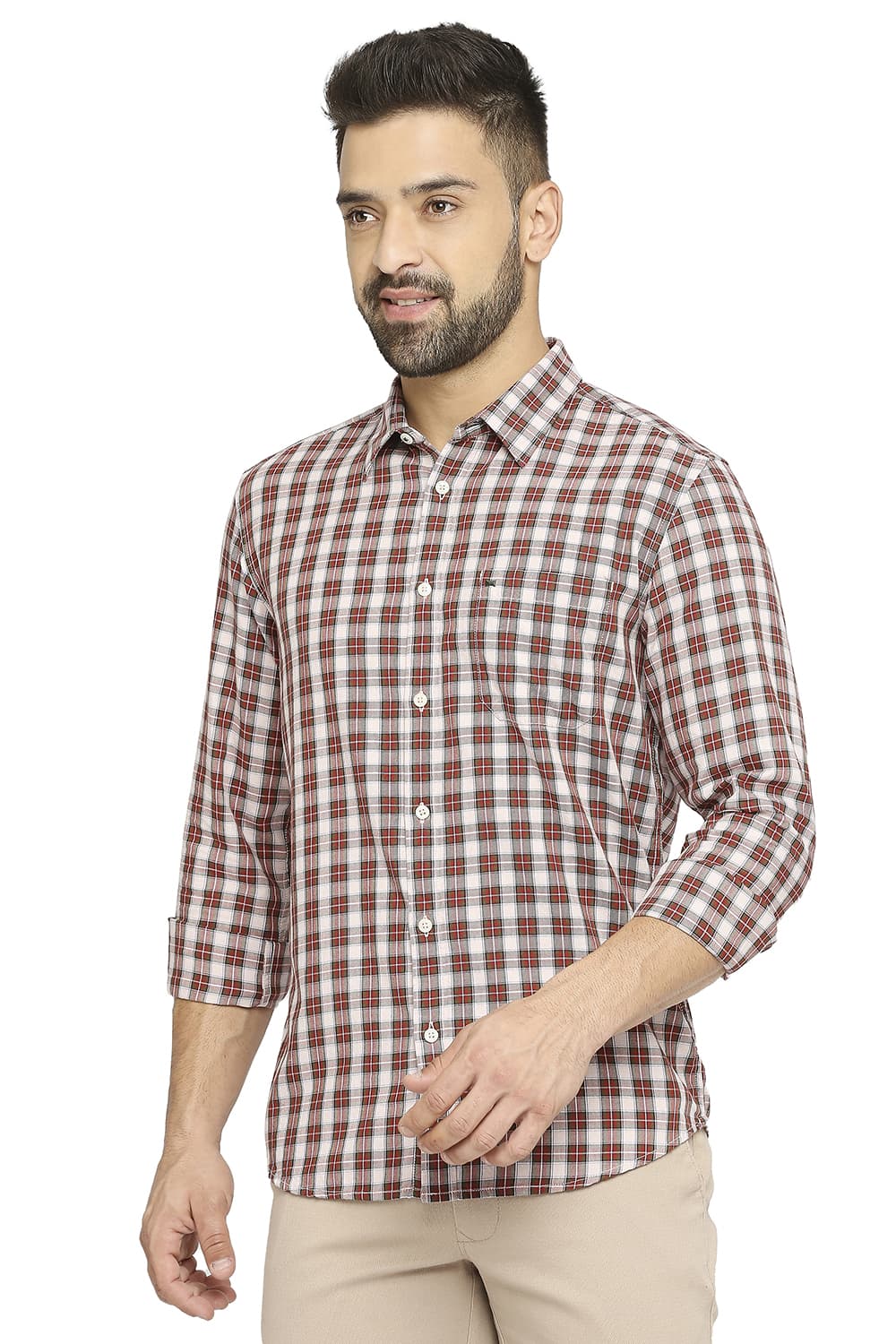 BASICS SLIM FIT COTTON TWILL CHECKS SHIRT