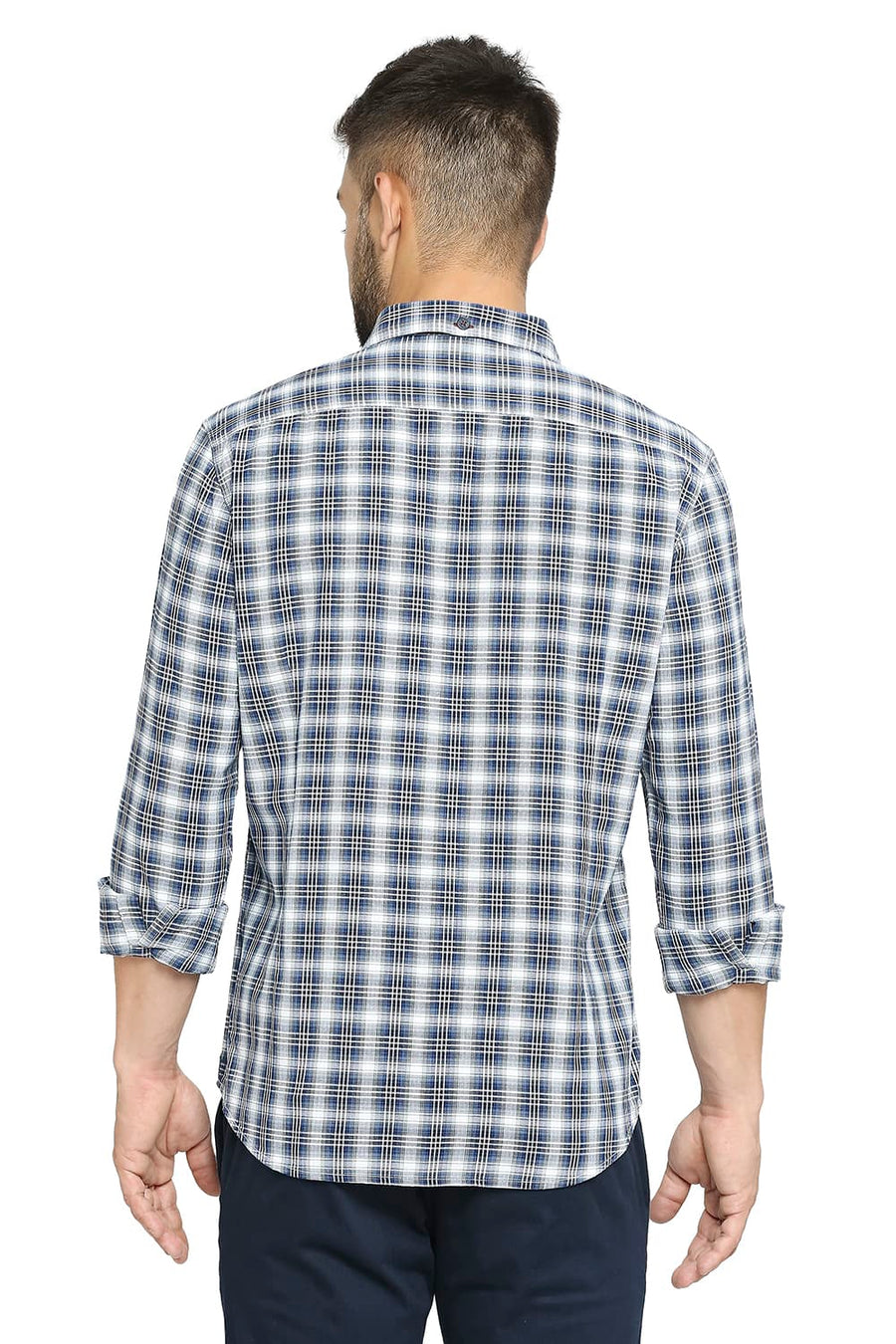 BASICS SLIM FIT NIAGARA BLUE COTTON TWILL CHECKS SHIRT