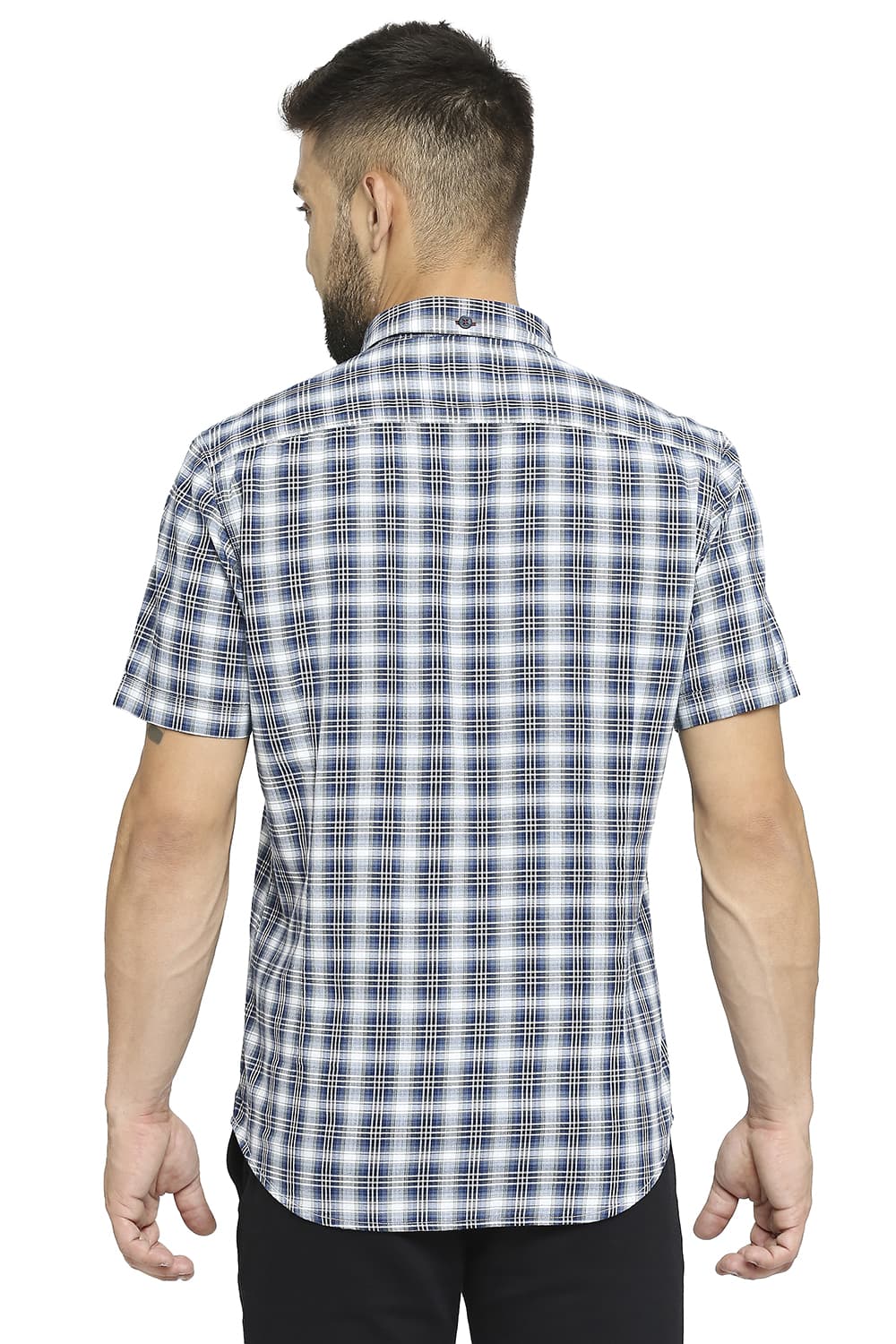 BASICS SLIM FIT COTTON TWILL CHECKS HALFSLEEVES SHIRT