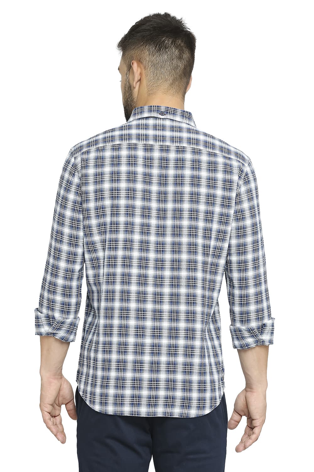 BASICS SLIM FIT COTTON TWILL CHECKS SHIRT