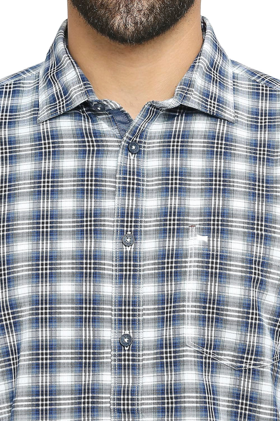 BASICS SLIM FIT NIAGARA BLUE COTTON TWILL CHECKS SHIRT