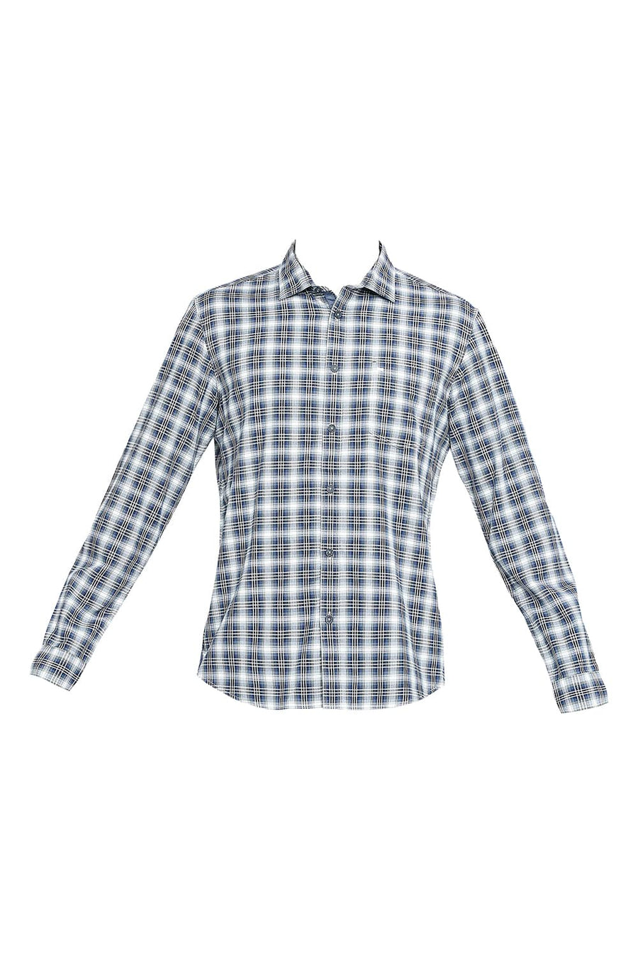 BASICS SLIM FIT NIAGARA BLUE COTTON TWILL CHECKS SHIRT