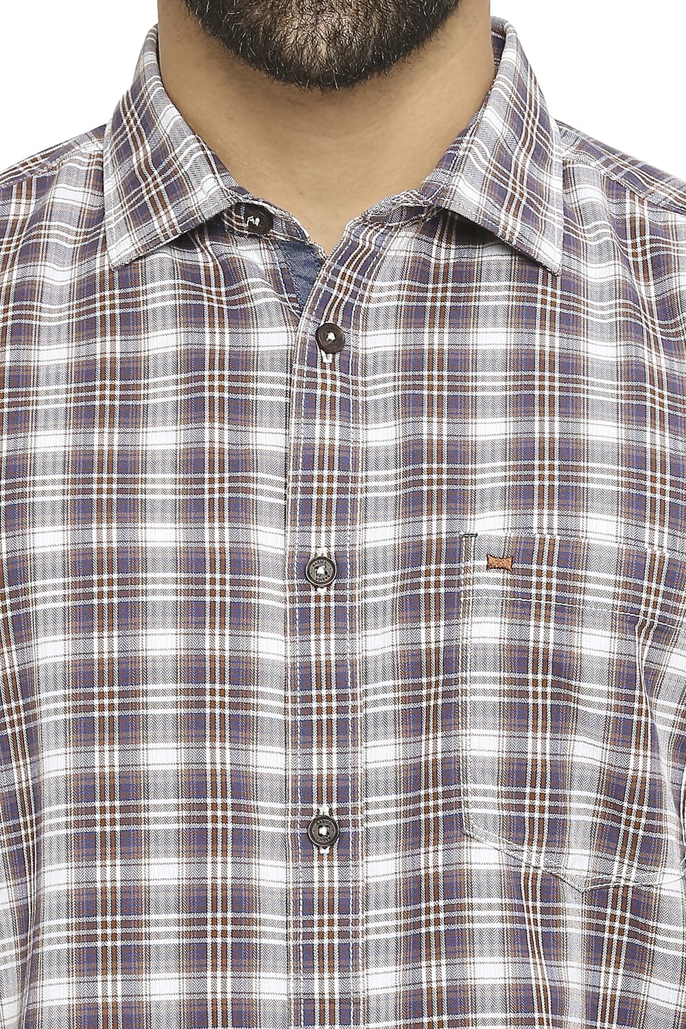 BASICS SLIM FIT COTTON TWILL CHECKS HALFSLEEVES SHIRT