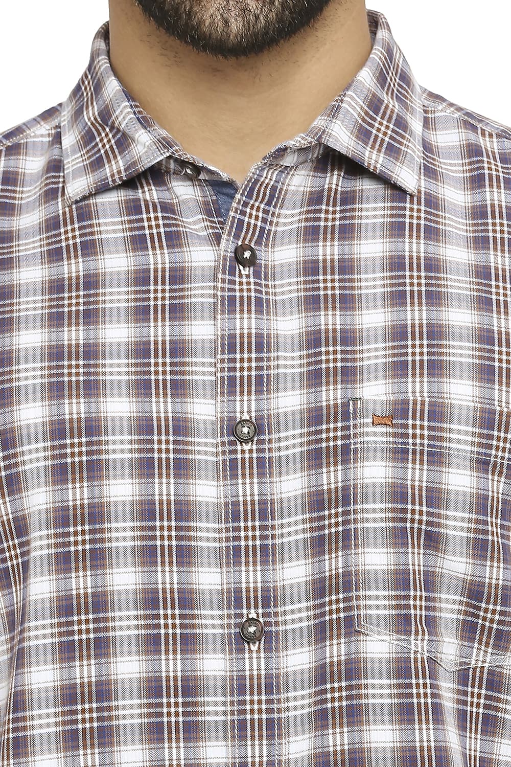 BASICS SLIM FIT COTTON TWILL CHECKS SHIRT