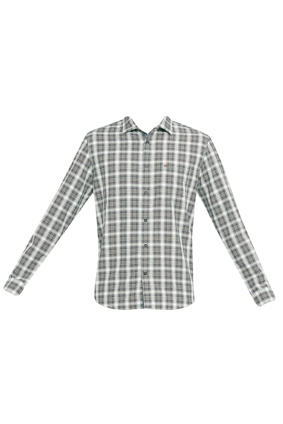 BASICS SLIM FIT PATINA BROWN COTTON TWILL CHECKS SHIRT