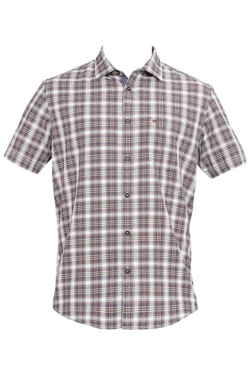 BASICS SLIM FIT COTTON TWILL CHECKS HALFSLEEVES SHIRT