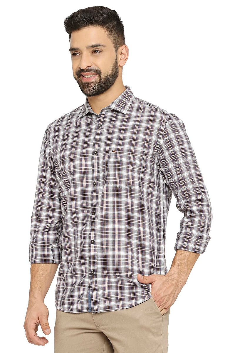 BASICS SLIM FIT COTTON TWILL CHECKS SHIRT