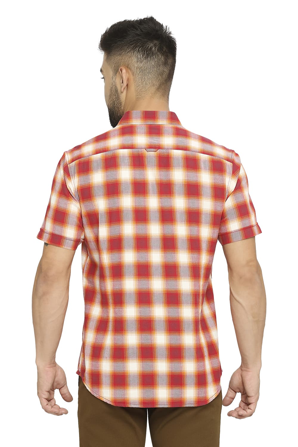 BASICS SLIM FIT COTTON BRUSHED TWILL CHECKS HALFSLEEVES SHIRT