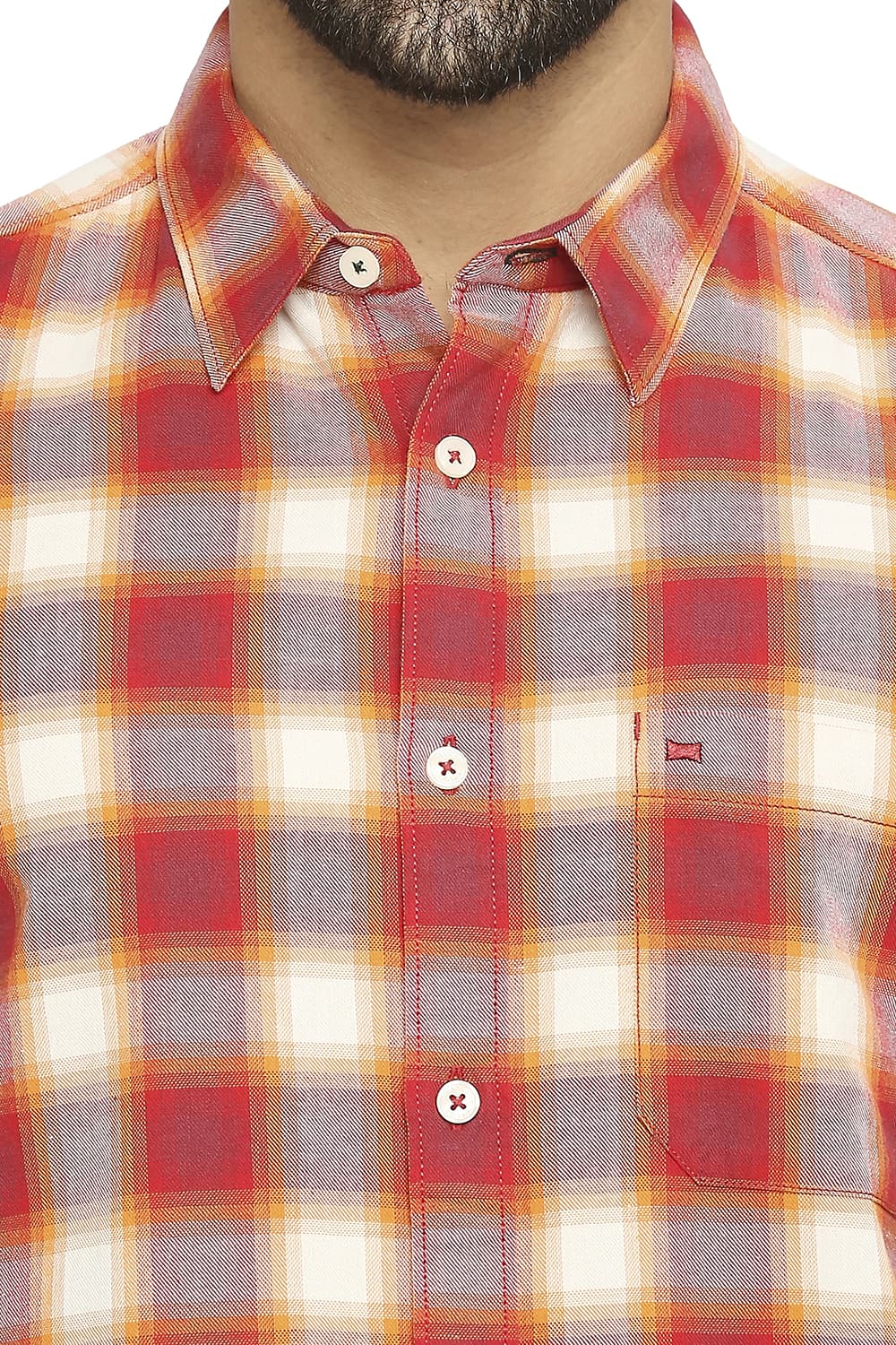 BASICS SLIM FIT COTTON BRUSHED TWILL CHECKS HALFSLEEVES SHIRT