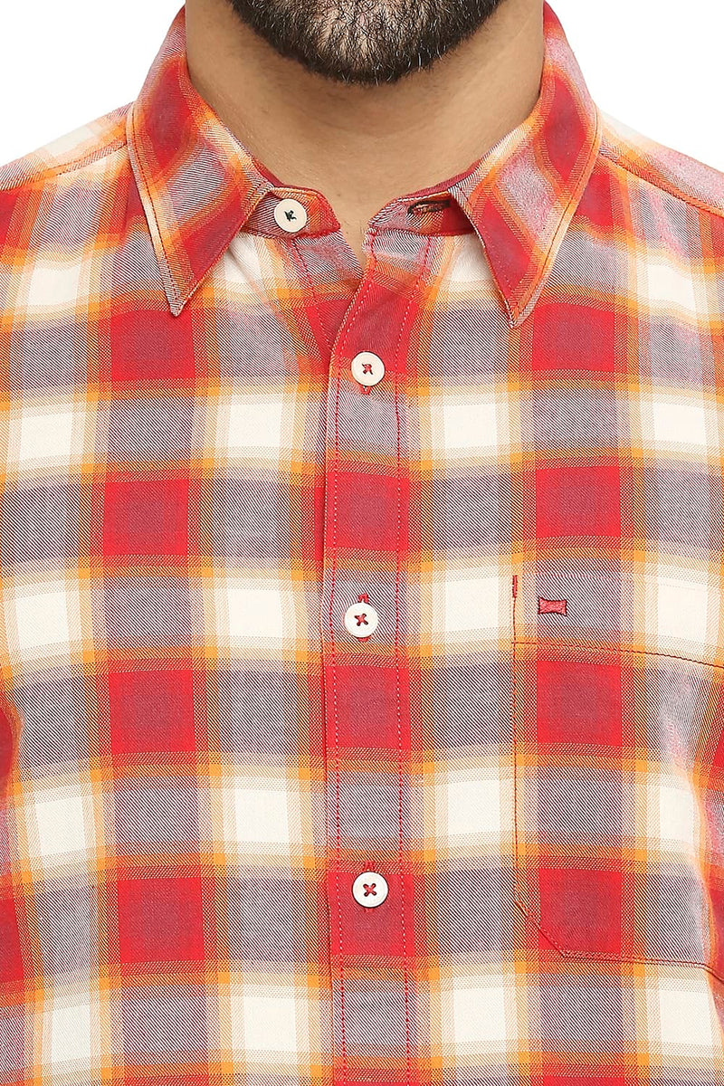 BASICS SLIM FIT COTTON BRUSHED TWILL CHECKS HALFSLEEVES SHIRT