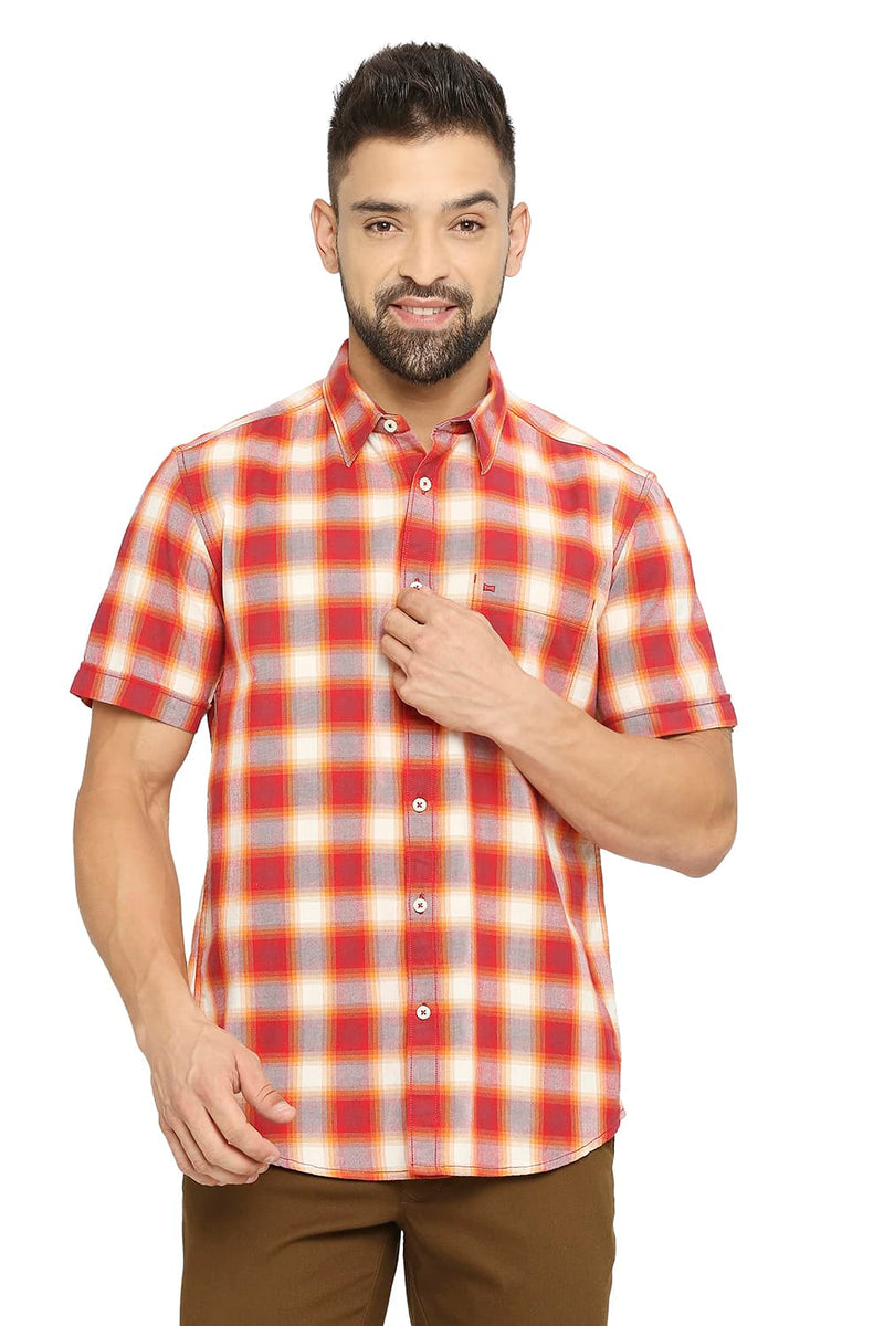 BASICS SLIM FIT COTTON BRUSHED TWILL CHECKS SHIRT