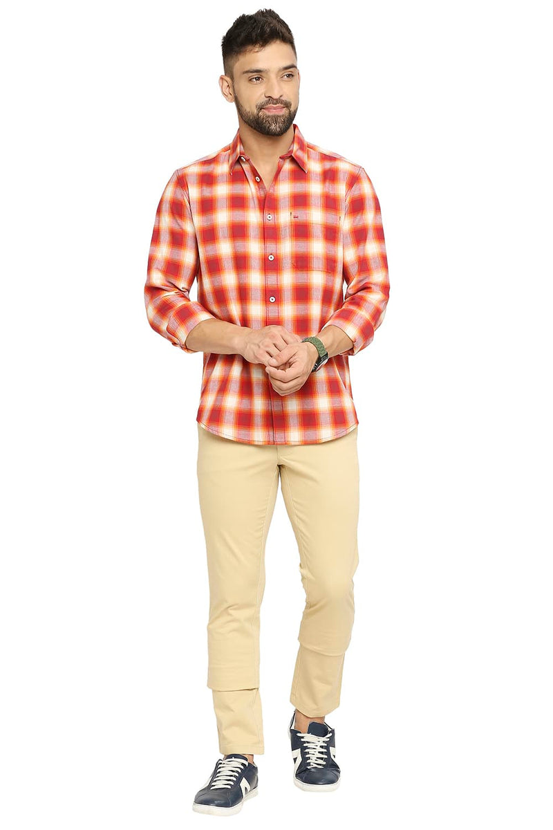 BASICS SLIM FIT COTTON BRUSHED TWILL CHECKS SHIRT