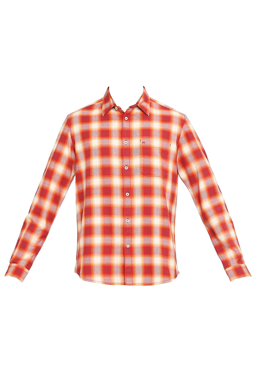 BASICS SLIM FIT ROCOCCO RED COTTON BRUSHED TWILL CHECKS SHIRT