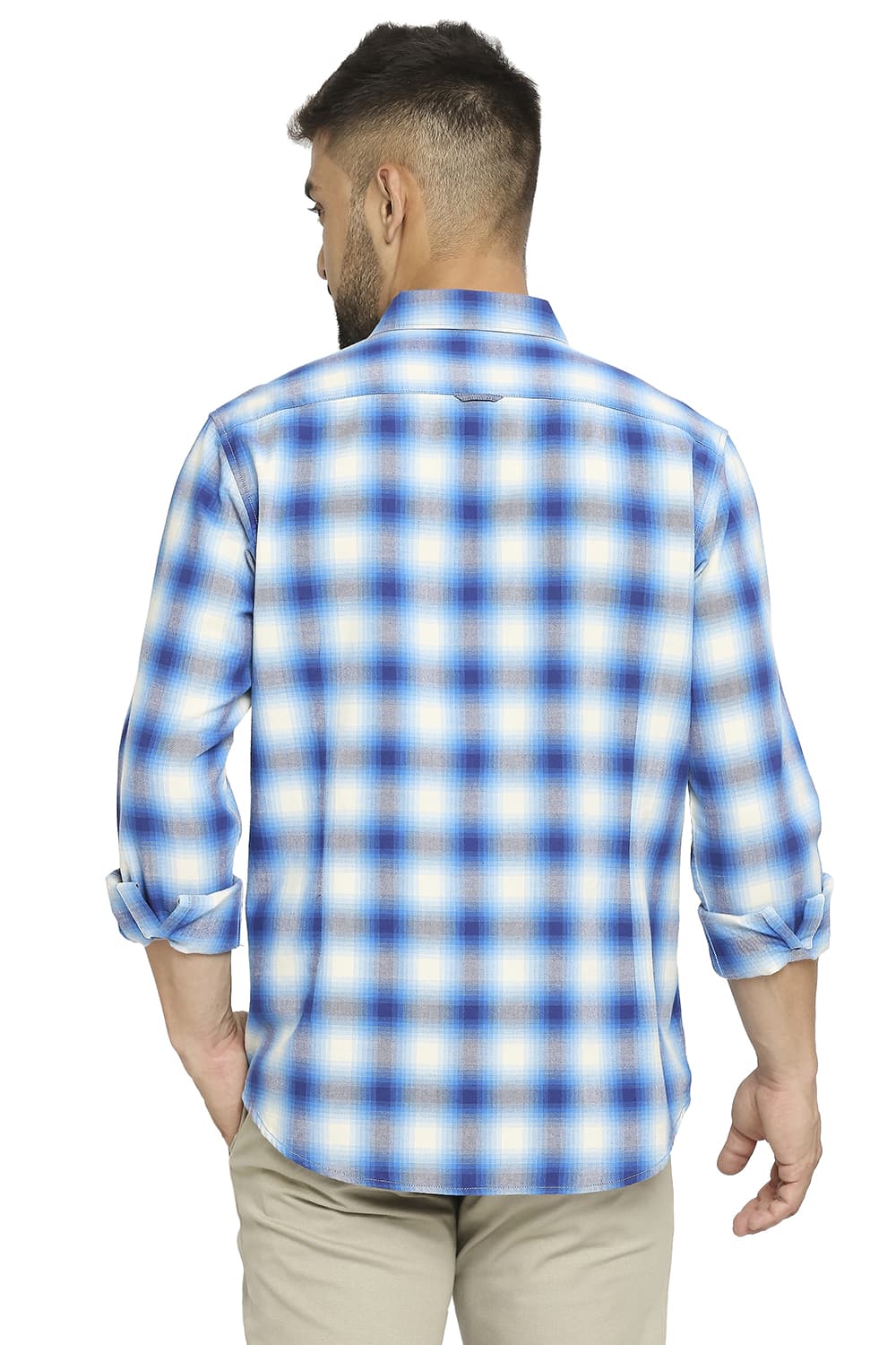 BASICS SLIM FIT COTTON BRUSHED TWILL CHECKS SHIRT