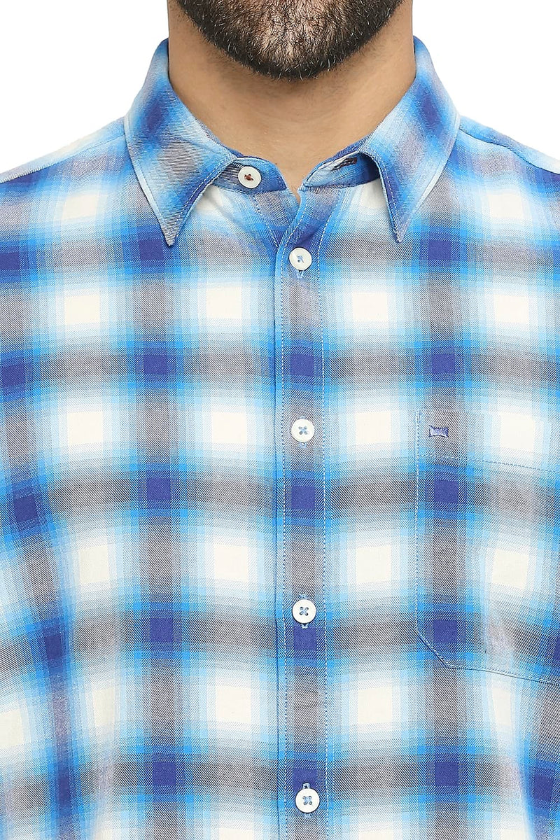 BASICS SLIM FIT COTTON BRUSHED TWILL CHECKS HALFSLEEVES SHIRT