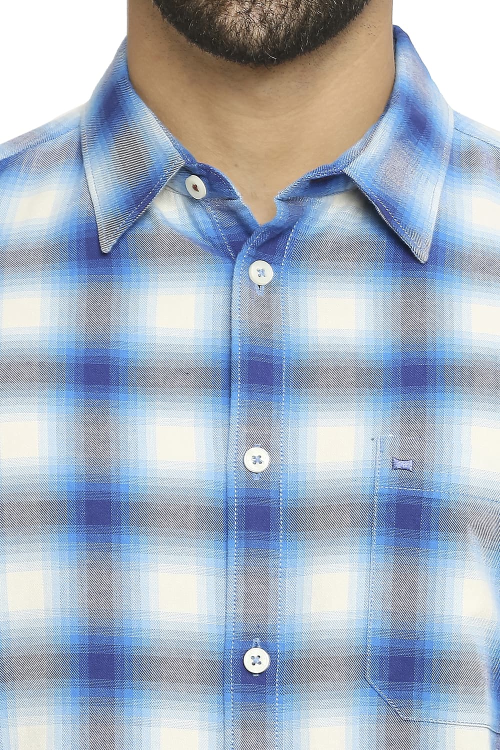 BASICS SLIM FIT COTTON BRUSHED TWILL CHECKS SHIRT