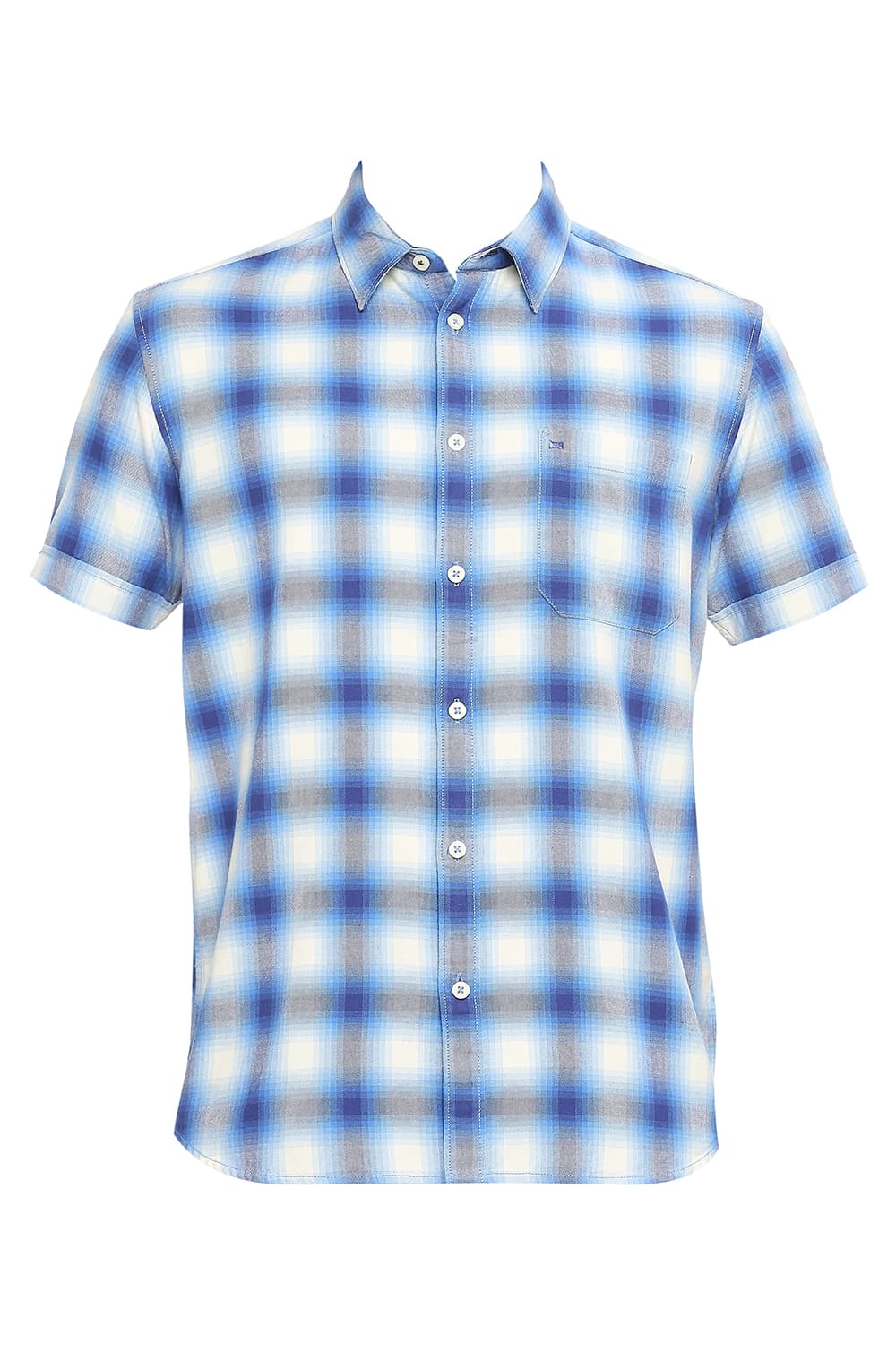 BASICS SLIM FIT COTTON BRUSHED TWILL CHECKS HALFSLEEVES SHIRT