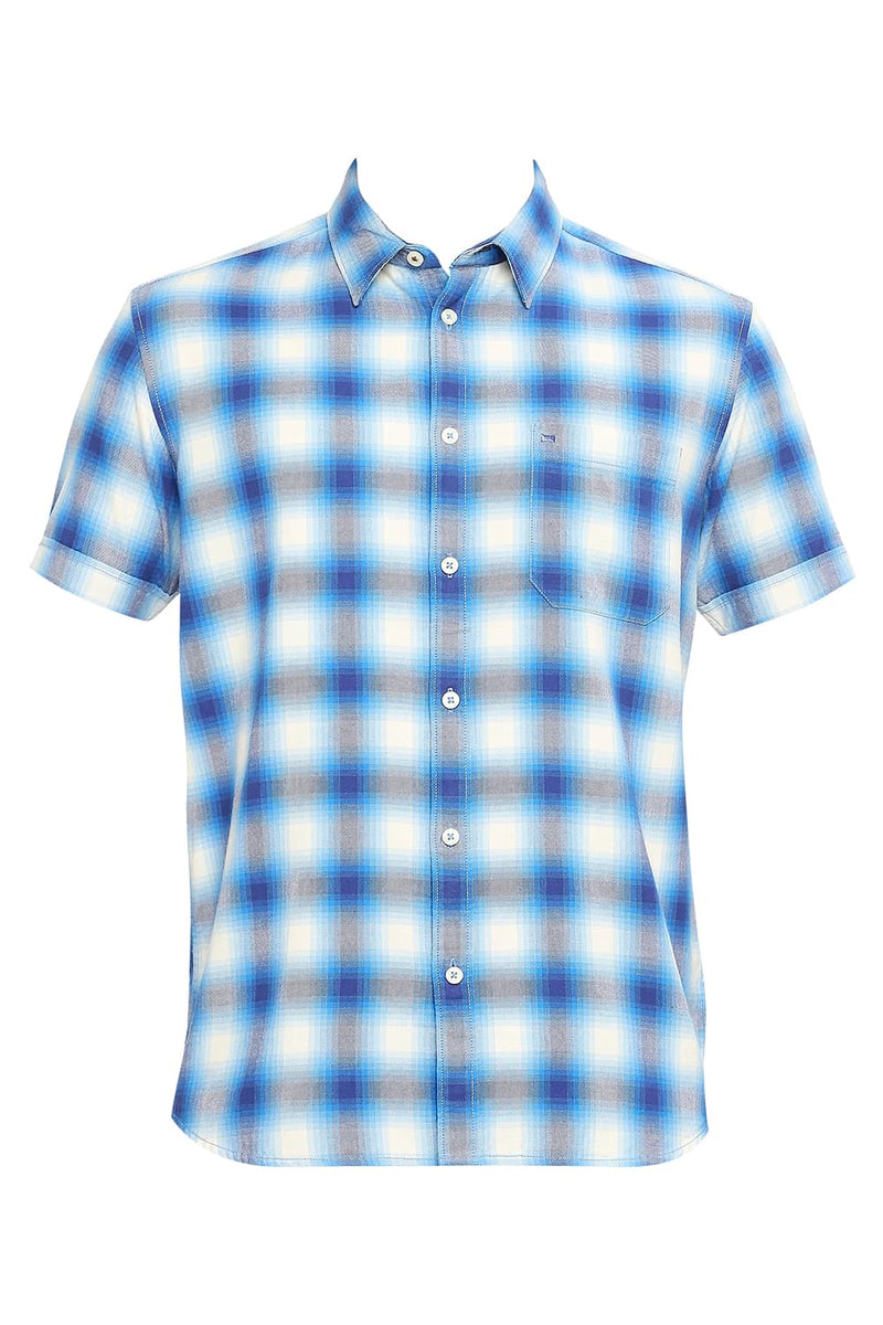 BASICS SLIM FIT COTTON BRUSHED TWILL CHECKS HALFSLEEVES SHIRT