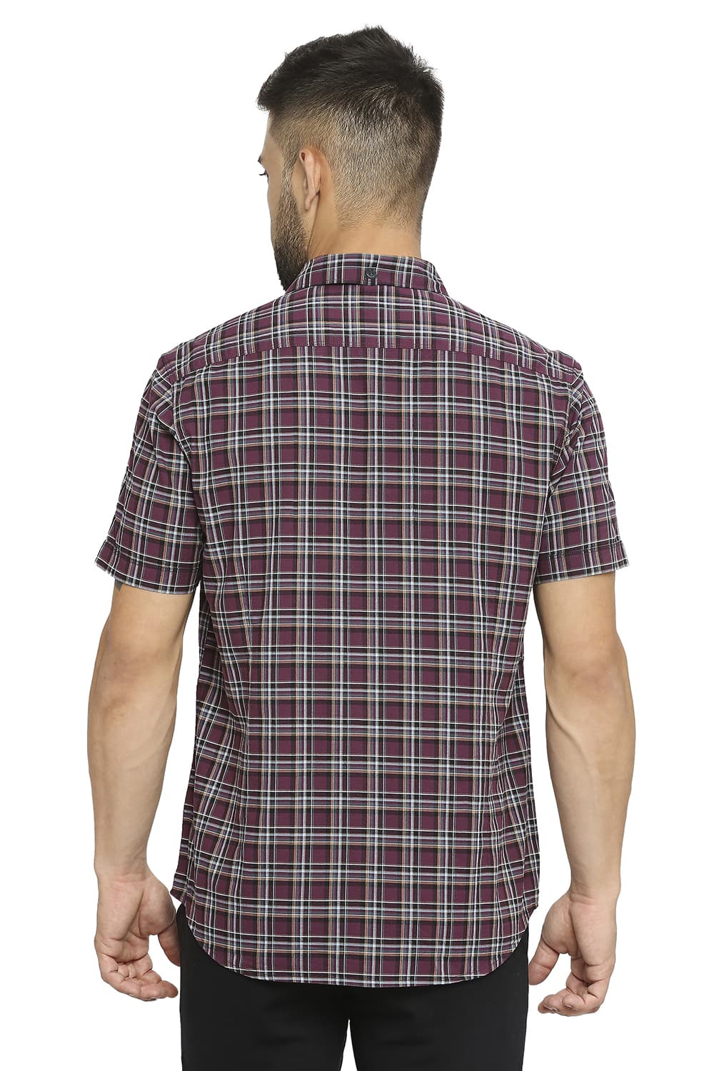 BASICS SLIM FIT COTTON OXFORD CHECKS HALFSLEEVES SHIRT