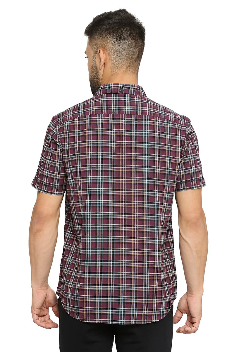 BASICS SLIM FIT COTTON OXFORD CHECKS HALFSLEEVES SHIRT