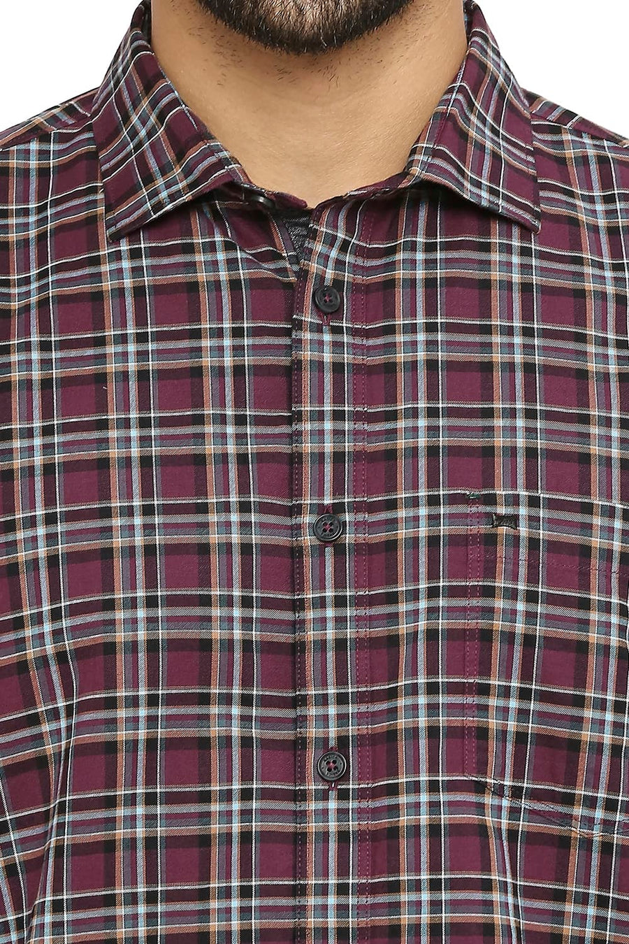 BASICS SLIM FIT DAMSON PURPLE COTTON OXFORD CHECKS SHIRT