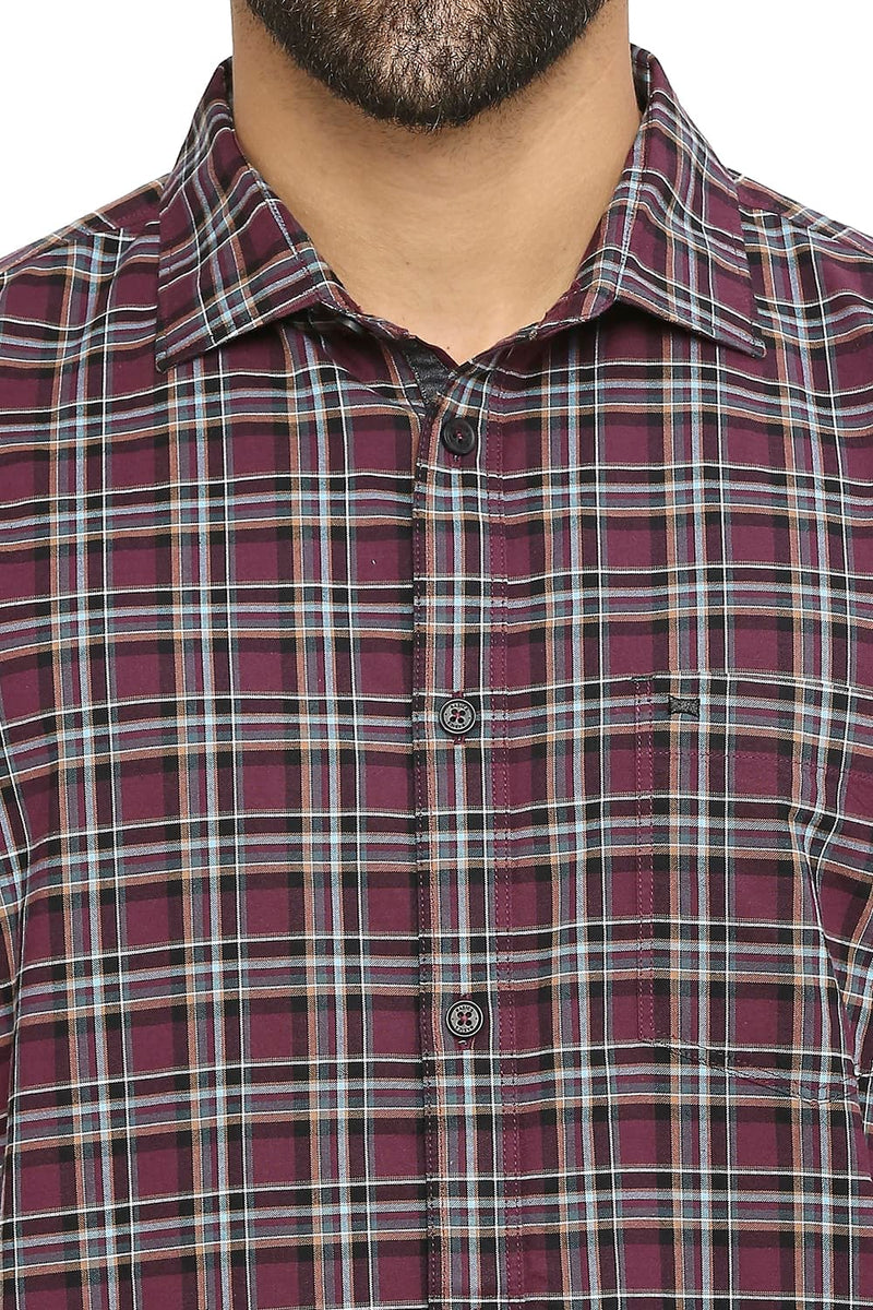 BASICS SLIM FIT COTTON OXFORD CHECKS HALFSLEEVES SHIRT