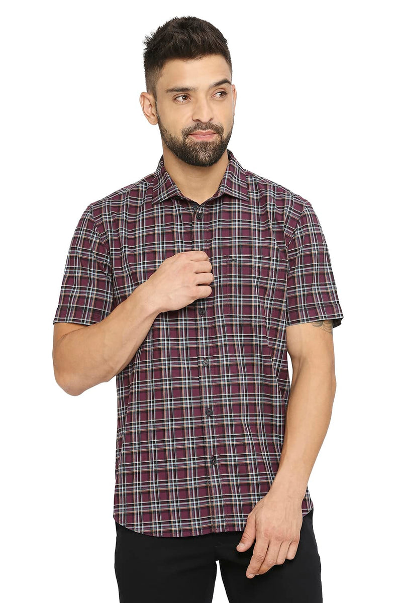 BASICS SLIM FIT COTTON OXFORD CHECKS SHIRT