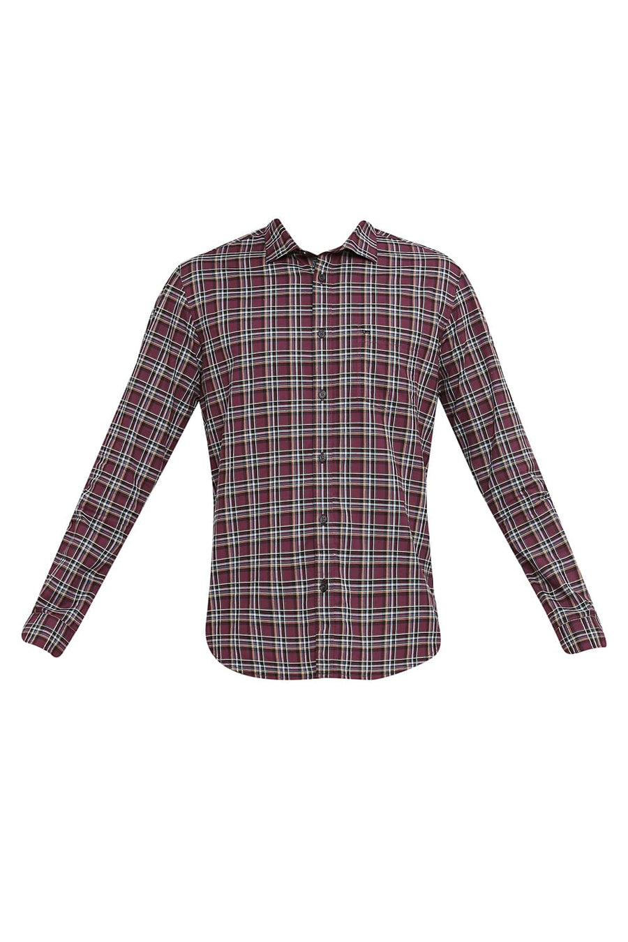 BASICS SLIM FIT DAMSON PURPLE COTTON OXFORD CHECKS SHIRT