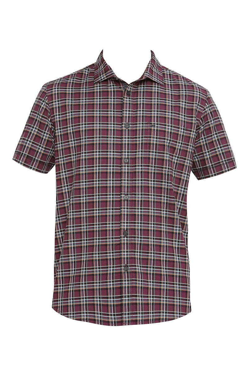 BASICS SLIM FIT COTTON OXFORD CHECKS HALFSLEEVES SHIRT