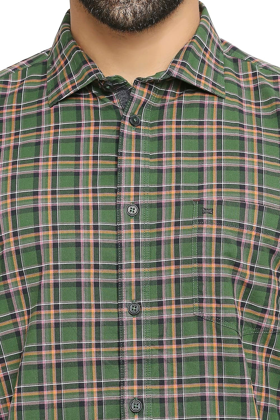 BASICS SLIM FIT DUCK GREEN COTTON OXFORD CHECKS SHIRT