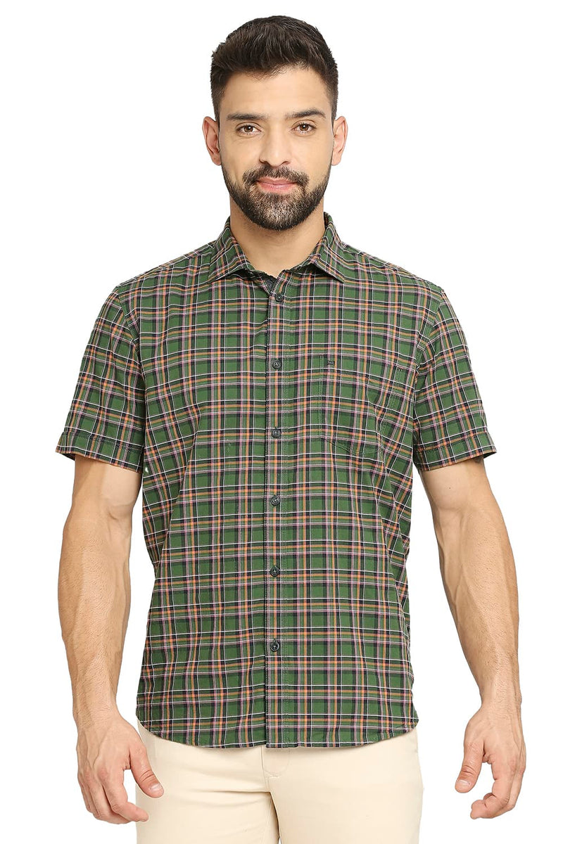 BASICS SLIM FIT COTTON OXFORD CHECKS HALFSLEEVES SHIRT