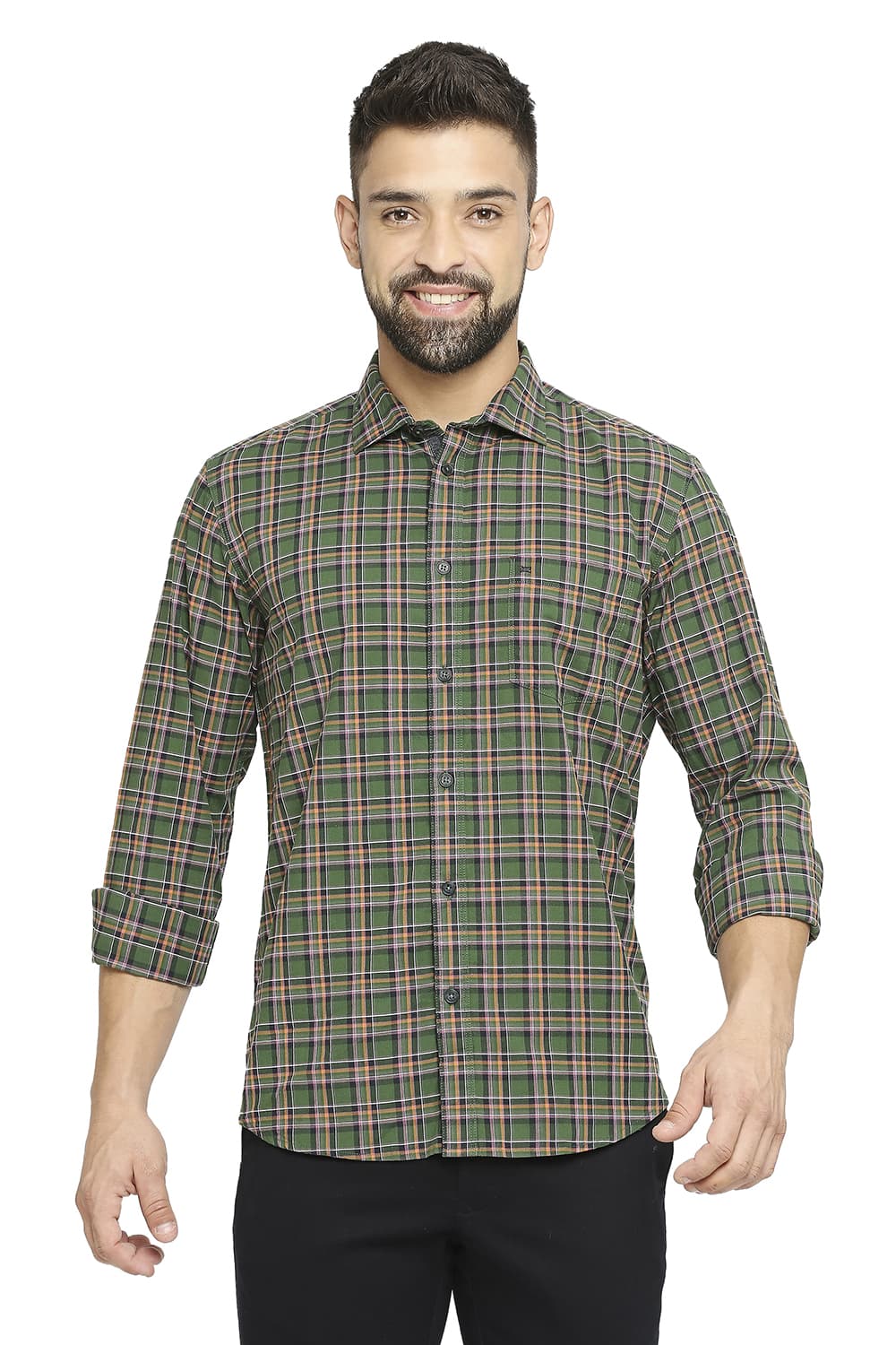 BASICS SLIM FIT COTTON OXFORD CHECKS SHIRT